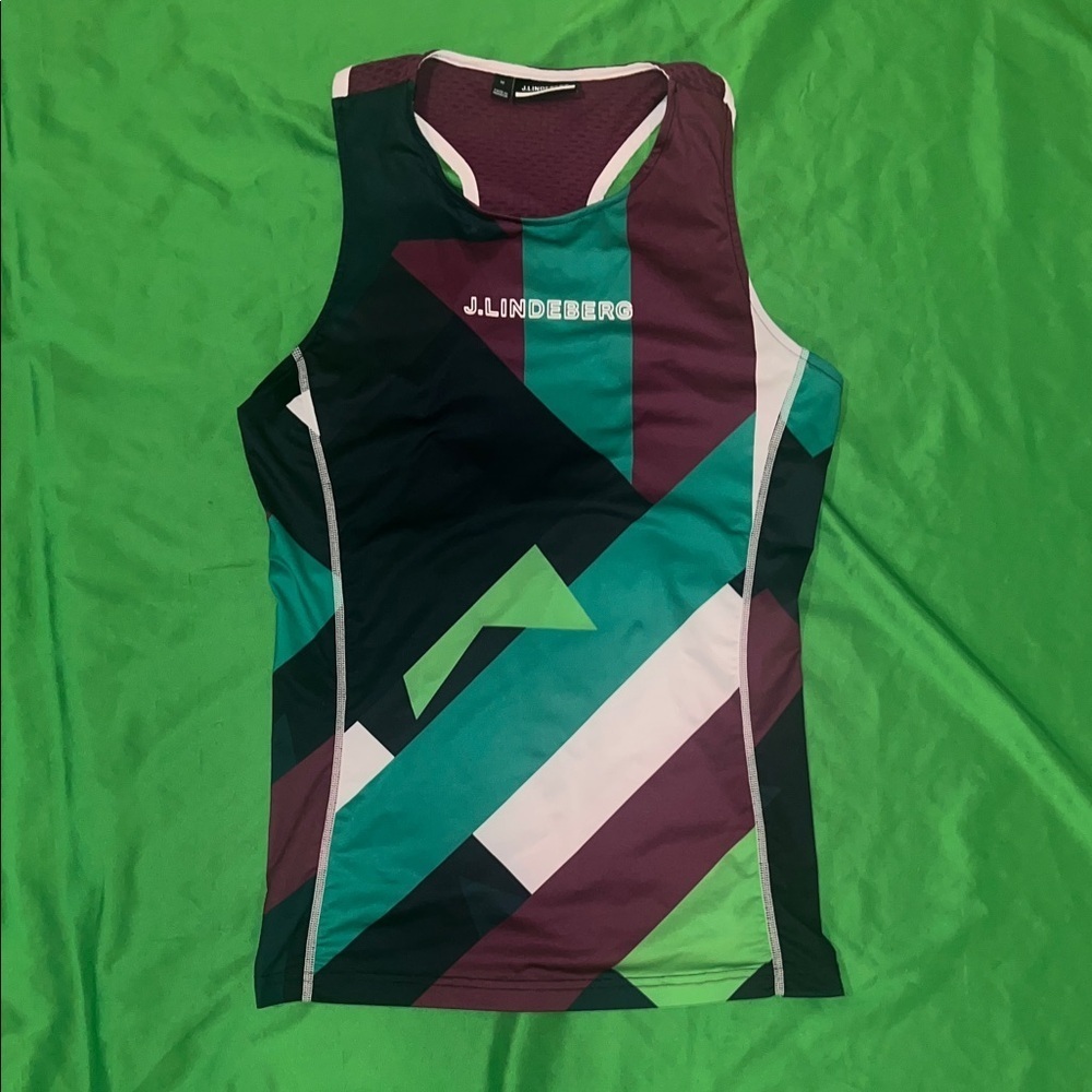 J.Lindeberg Green, Purple, Blue and White Tank size Medium- Flaw